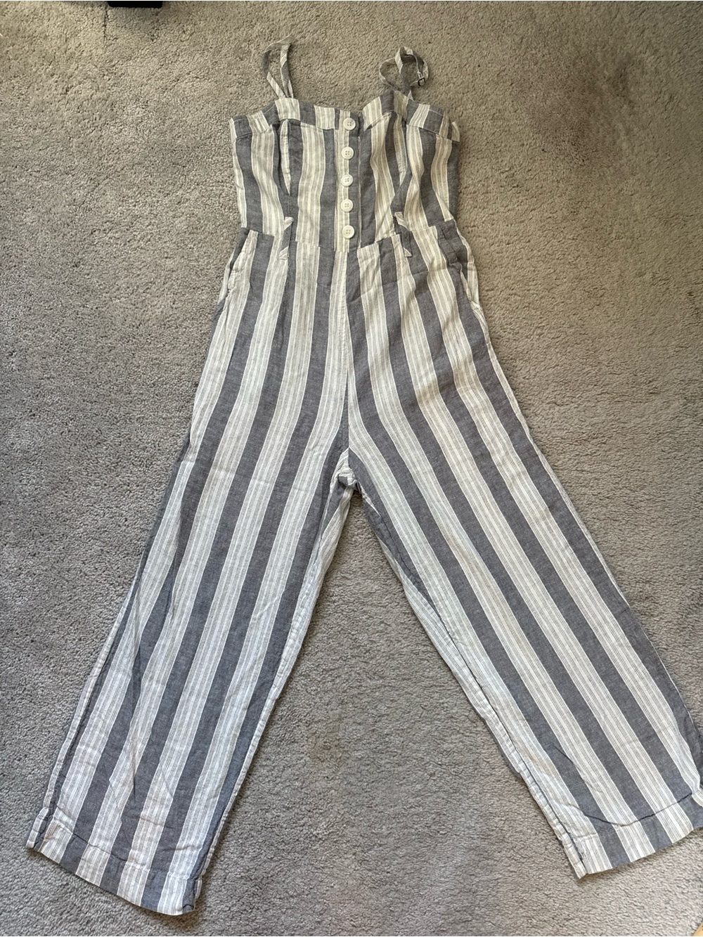 Rails Gray & White Striped Wide-Leg Linen Jumpsuit